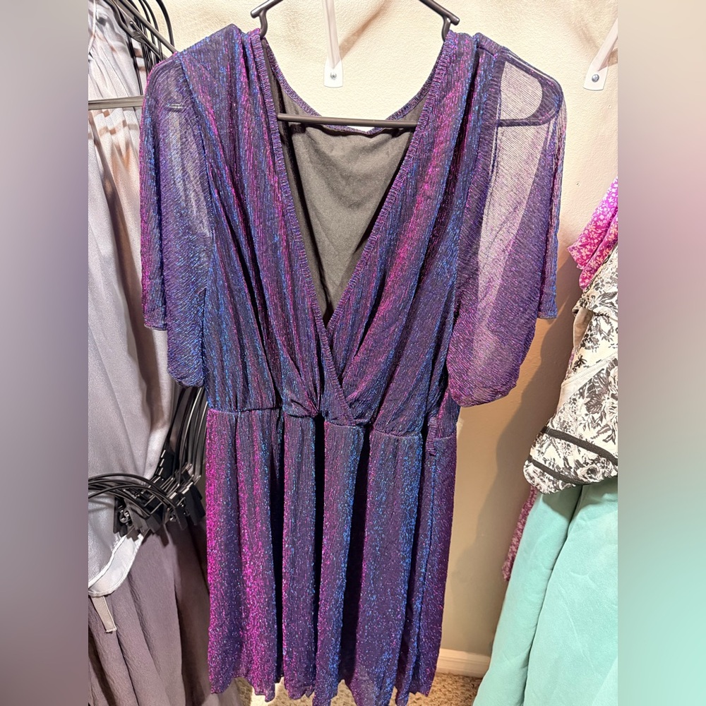 ⚡️SHEIN Curve 4XL Purple Pink Shimmer Dress Flutter Sleeve Party